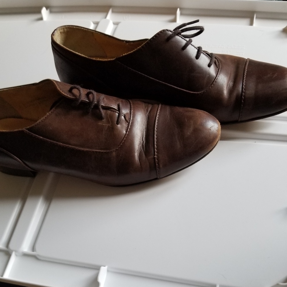 J crew women's dark brown leather oxfords flats